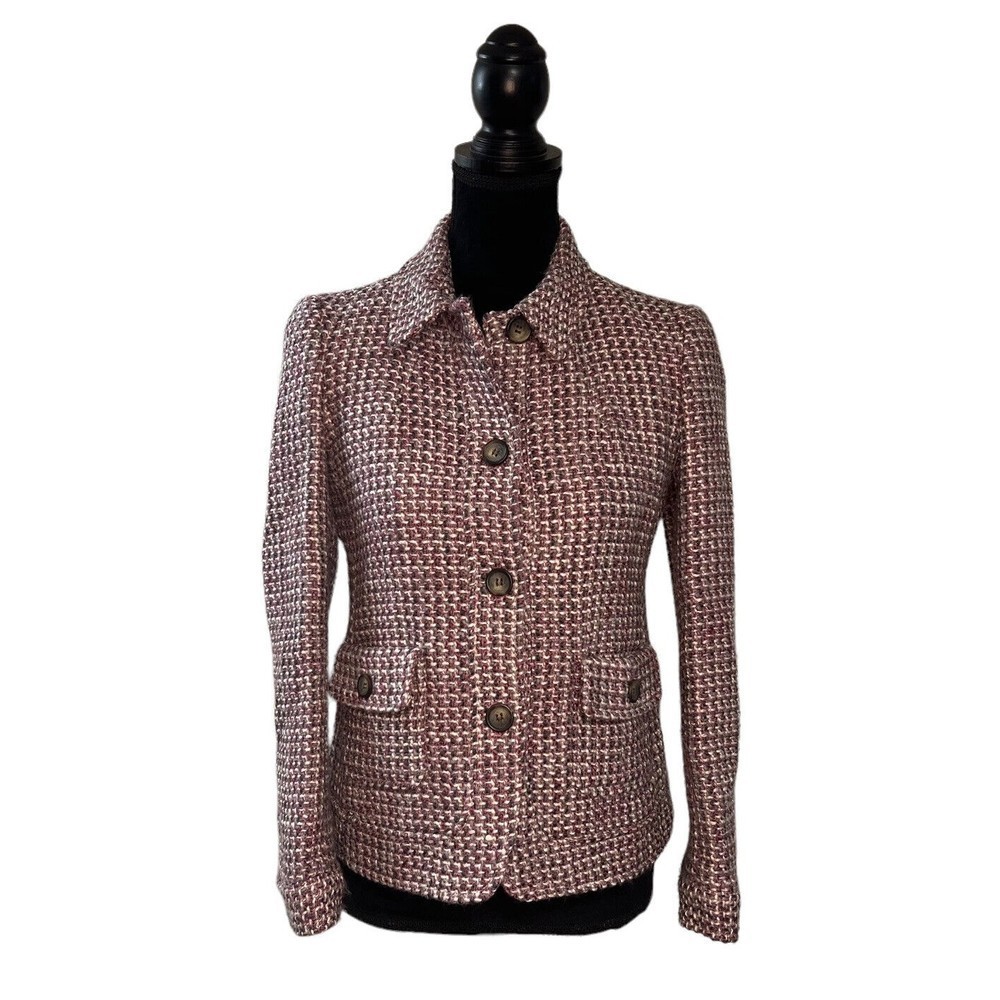 Talbots Womans Size 4P Purple Gray White Tweed Long Sleeve Jacket Blazer